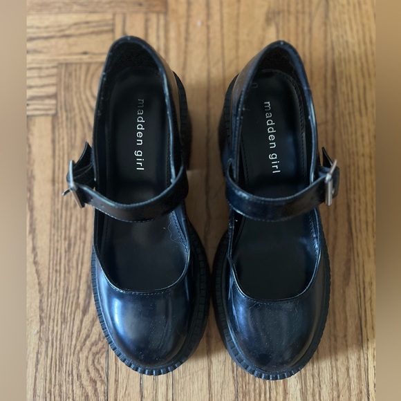 Madden Girl Shiny Black Platform Loafers - Picture 3 of 8